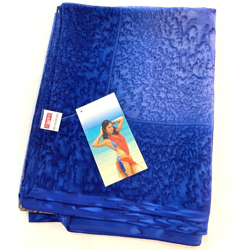 VTG 90s Caribbean Blue Gold Fish Bathing Swimsuit Cover Sarong Beach Wrap India - Picture 10 of 11
